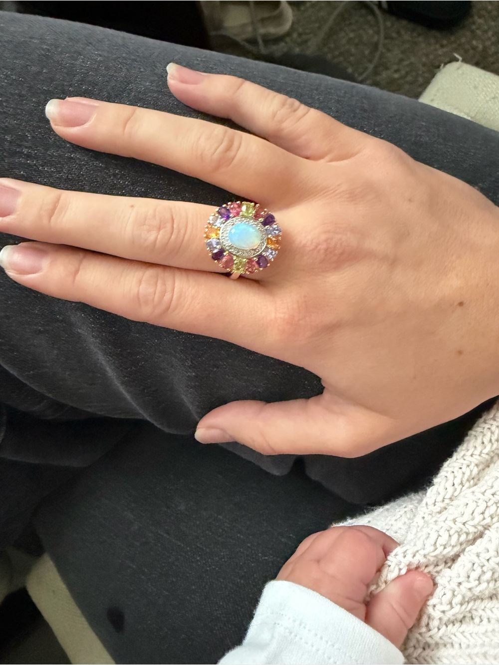 Opal Center Multicolor Halo Ring - Women Jewelry